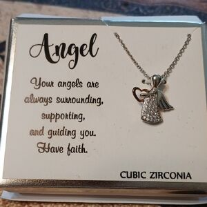 CZ Kohl's Fine Silver Plated 18" Necklace With Angel Charm